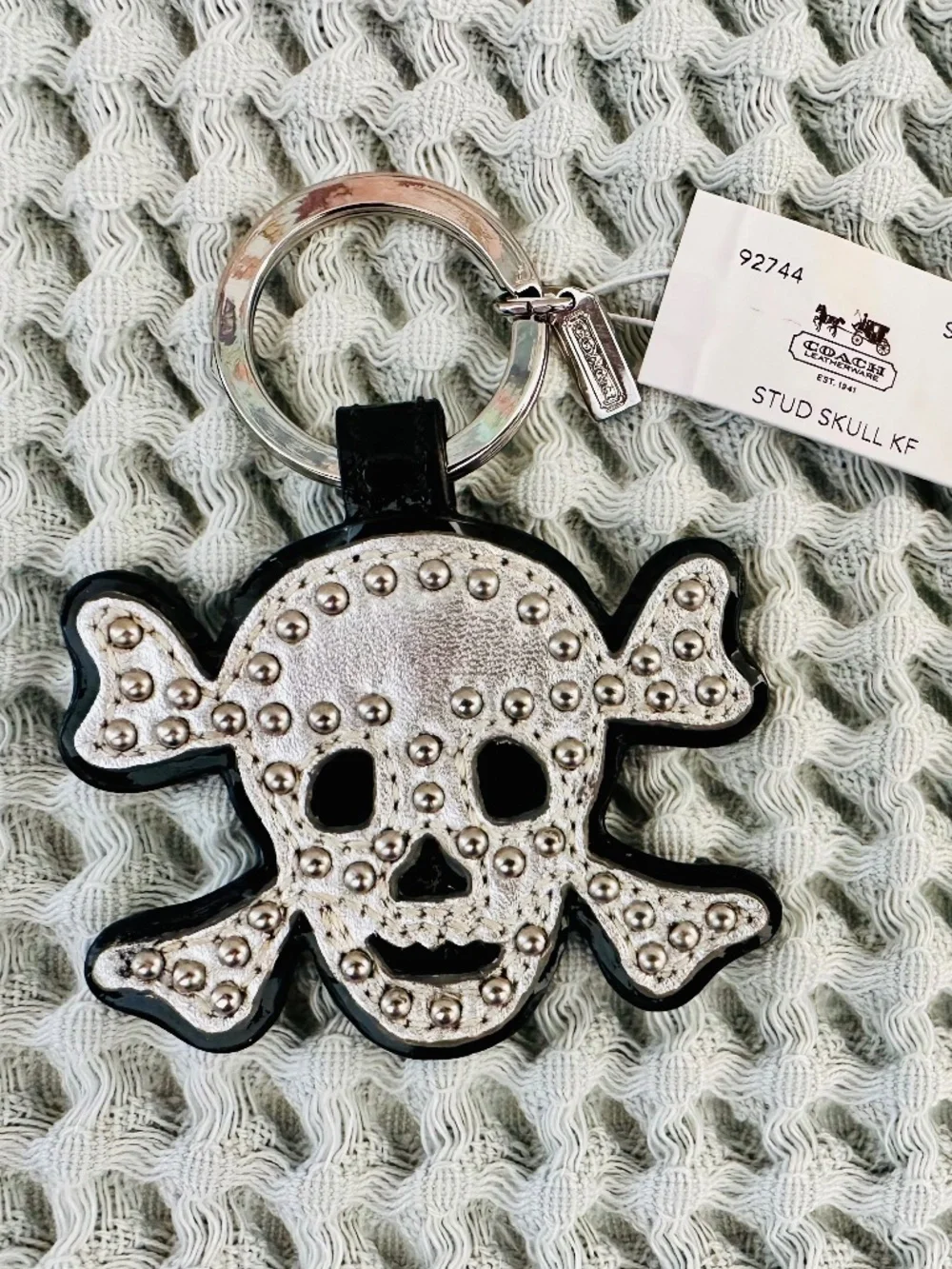 Coach Studded Skull Leather Key Fob NWT